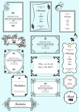 Set of ornate frames and ornaments with sample text. Perf clipart