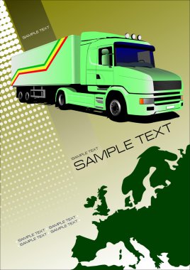 Cover for brochure or template with Europe silhouette and truck clipart