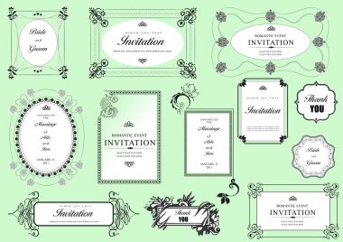 Set of ornate frames and ornaments with sample text. Perf clipart