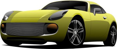 Yellow sport car on the road. Colored illustration for d