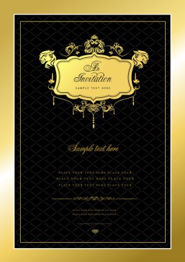 Invitation gold card. Wedding or Valentine`s Day illustr clipart