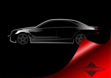 White silhouette of car sedan on black background illust