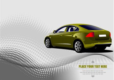 Hi-tech background with car sedan on the road illustrati