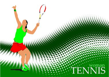 Poster of Woman Tennis player. Colored illustration for d