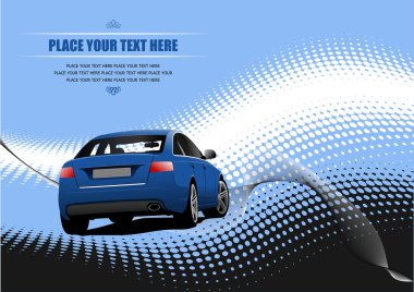 Blue colored car sedan on the road illustration clipart