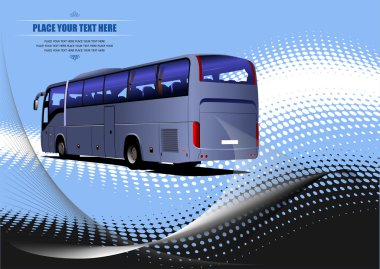 Blue dotted background with tourist bus image. Coach ill