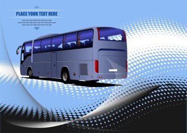 Blue dotted background with tourist bus image. Coach ill clipart