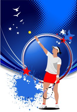 Poster of Woman Tennis player. Colored illustration for d
