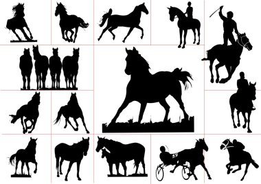 Fifteen horse silhouettes illustration clipart