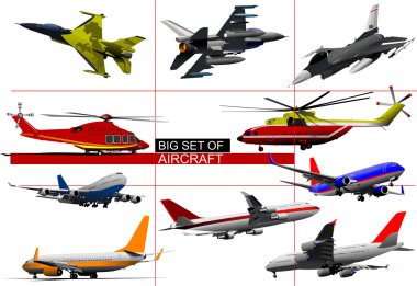 Big set of aircraft illustration clipart