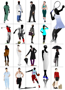 Colored in action. Silhouettes illustration