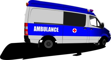 Modern ambulans minibüsü beyazın üstünde. Renkli resimleme