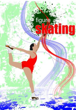 Figure skating colored silhouettes illustration