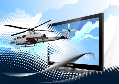 Air force. Combat helicopter on the dotted background and displa clipart