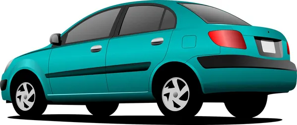 Green colored car sedan on the road illustration — Stock Photo, Image