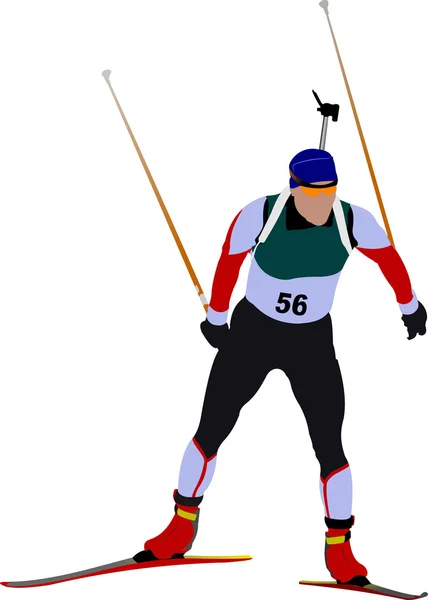Cover for winter sport brochure with biathlon runner image. Vect