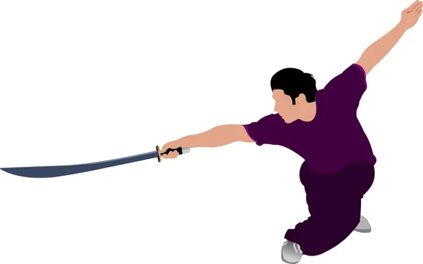 Wushu. KongFu.O desportista em posição. Oriental combate esporte — Fotografia de Stock