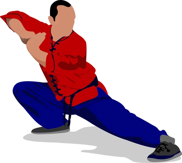 Wushu. Kungfu.The sporcu bir pozisyonda. oryantal dövüş sporu — Stok fotoğraf