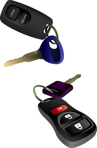 Due chiavi di accensione auto con telecomando isolato su ba bianca — Foto Stock