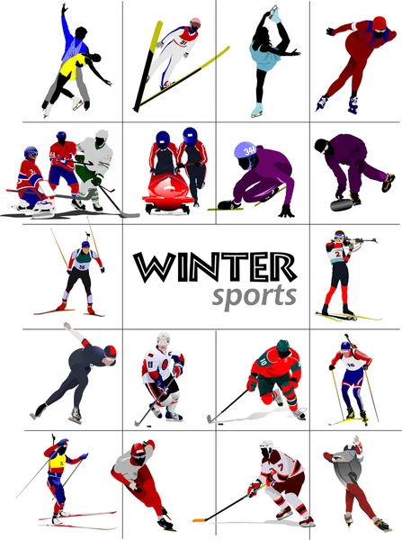 Великий набір зимових спортивних ілюстрацій — стокове фото