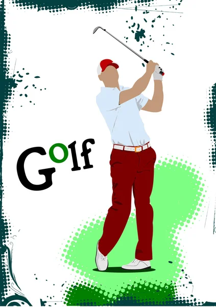 Golfer hitting ball with iron club illustration