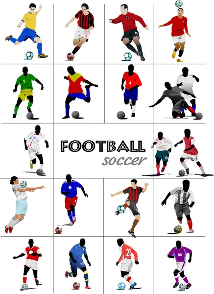 The big set of soccer (football) players. Colored illustr — Zdjęcie stockowe