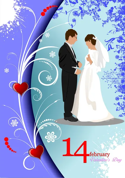 Valentine`s Day greeting card with bride and groom image — Stockfoto