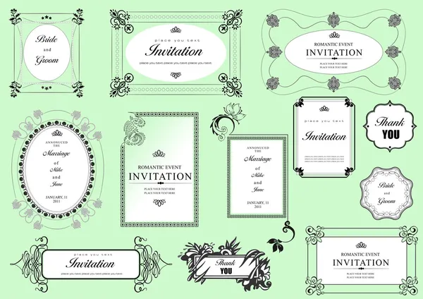 Set of ornate frames and ornaments with sample text. Perf — Stock fotografie