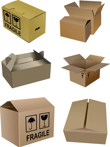 Zestaw pudełek kartonowych izolowanych na białym tle — Zdjęcie stockowe