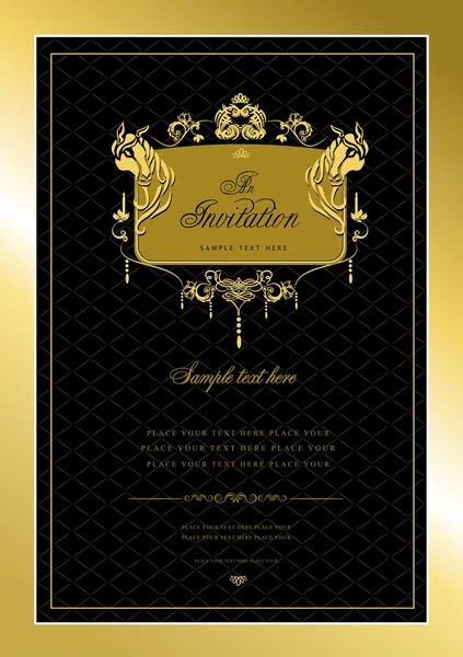 Invitation gold card. Wedding or Valentine`s Day illustr — Stock Photo, Image