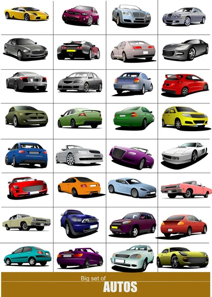 Big set of 32 kinds cars on the road illustration — Stok fotoğraf