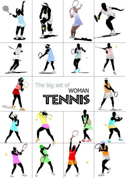 Großer Satz von Tennisspielerinnen. farbige Abbildung für — Stockfoto
