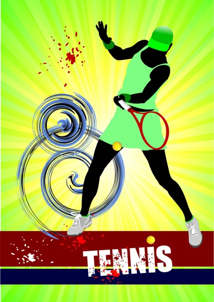 Woman Tennis player poster. Colored illustration for desi — 스톡 사진
