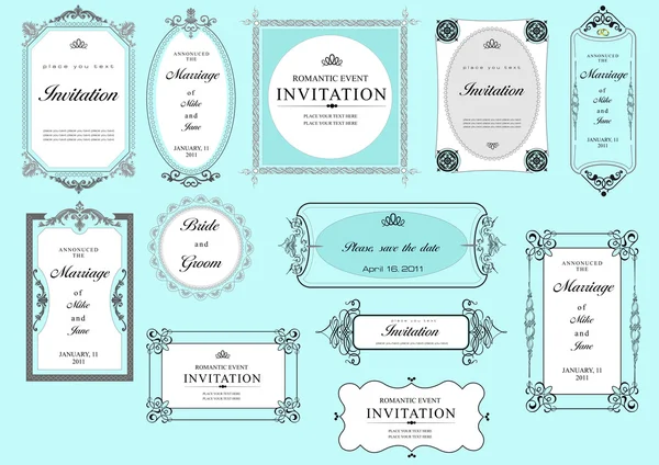 Set of ornate frames and ornaments with sample text. Perf — Stockfoto