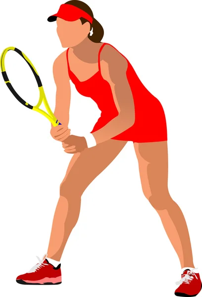 Woman Tennis player poster. Colored illustration for desi — ストック写真
