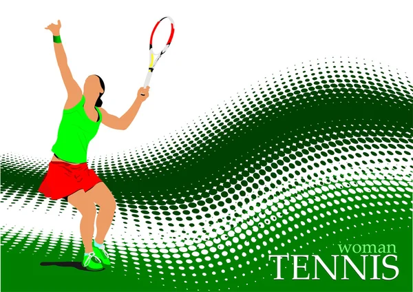 Poster of Woman Tennis player. Colored illustration for d — Zdjęcie stockowe