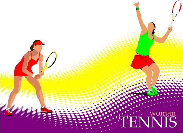 Poster of Woman Tennis player. Colored illustration for d — ストック写真