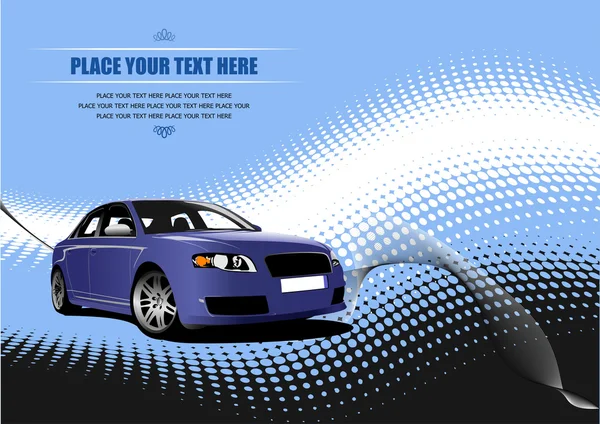 Автомобильный седан голубого цвета на дорожной иллюстрации — стоковое фото