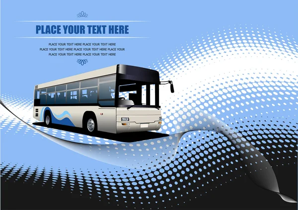 Blue dotted background with city bus image illustration — ストック写真