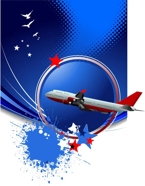 Fundo abstrato azul com imagem de avião de passageiros illu — Fotografia de Stock