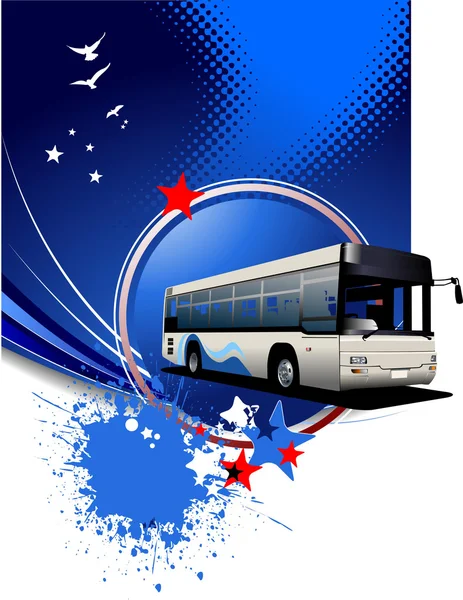 Blue dotted background with city bus image illustration — Stok fotoğraf