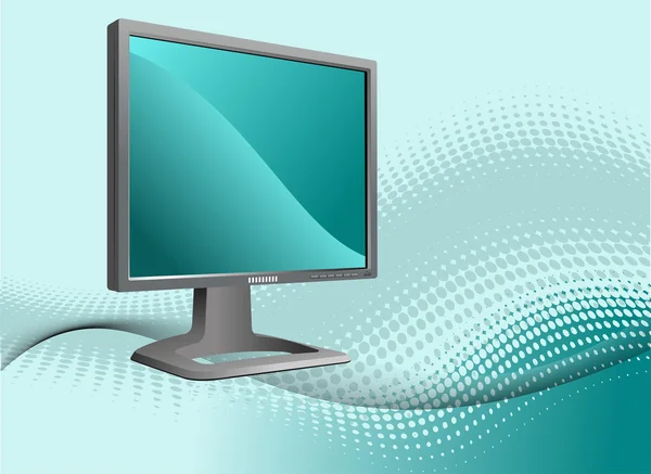 Blau gepunkteter Hintergrund mit flachem Computermonitor. Anzeige. vect — Stockfoto