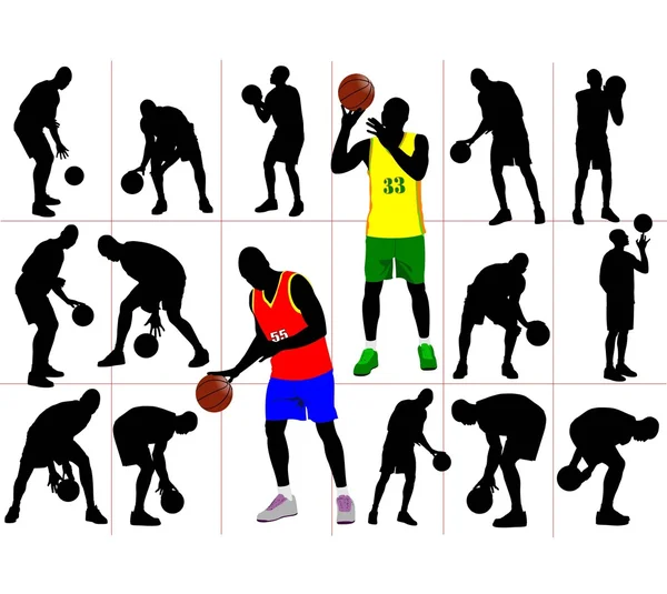 Basquetebol jogador silhuetas ilustração — Fotografia de Stock