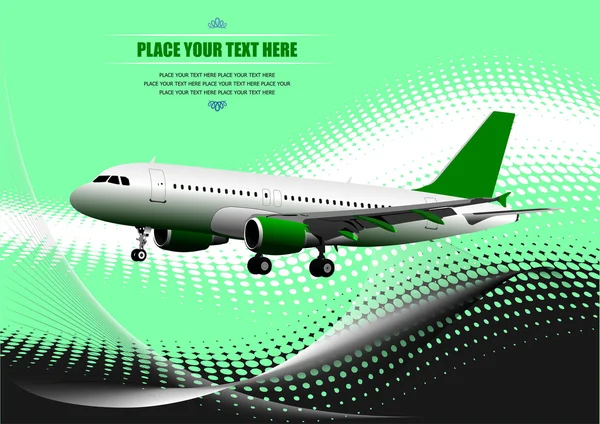 Green abstract background with passenger plane image ill — Stok fotoğraf