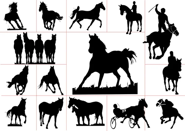 Пятнадцать лошадиных силуэтов — стоковое фото