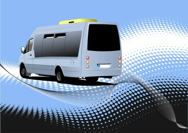 Blau gepunkteter Hintergrund mit Touristen-Minibus-Bild. Trainer — Stockfoto