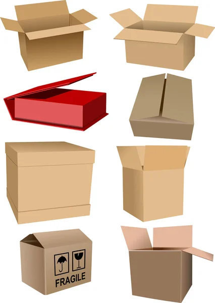 Stor uppsättning av kartong förpackningar lådor isolerade över en vit ba — Stockfoto
