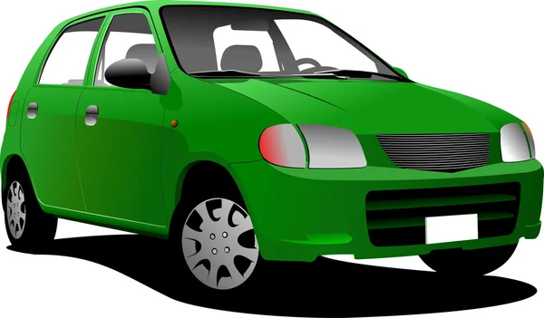 Green colored car sedan on the road illustration — ストック写真