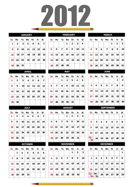 Календарь 2012 года с иллюстрацией — стоковое фото
