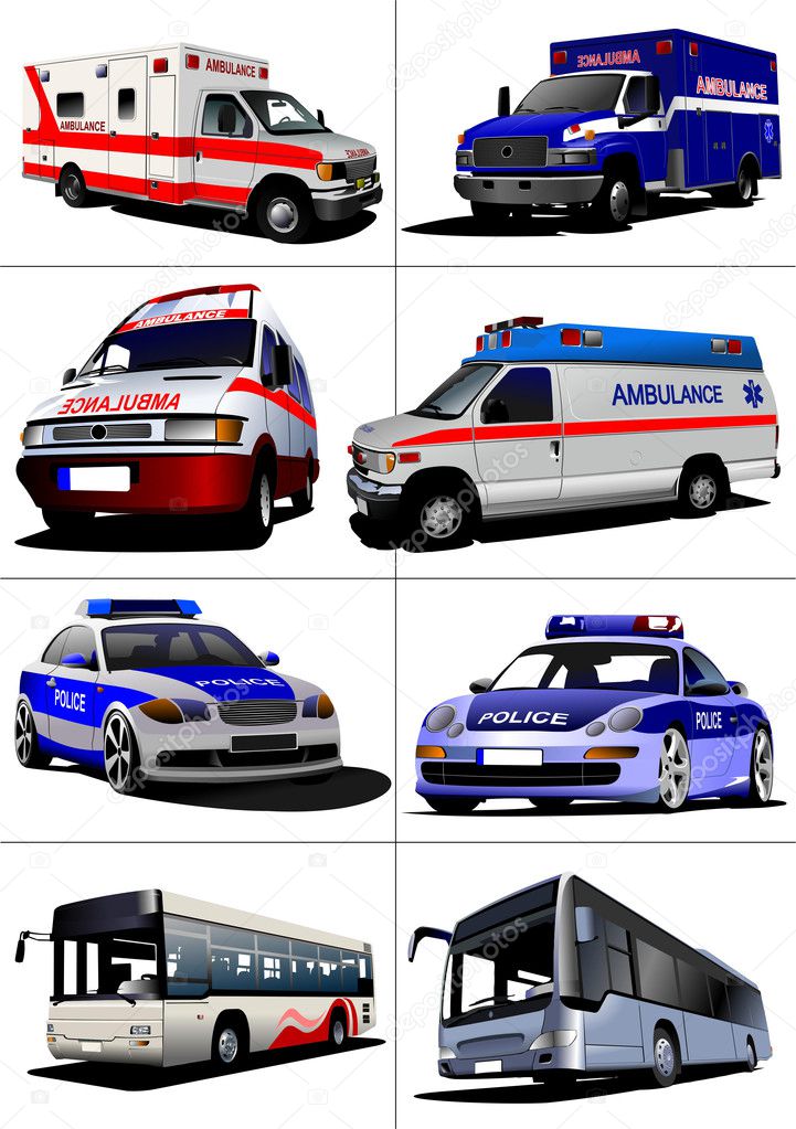 Set of municipal transport images illustration